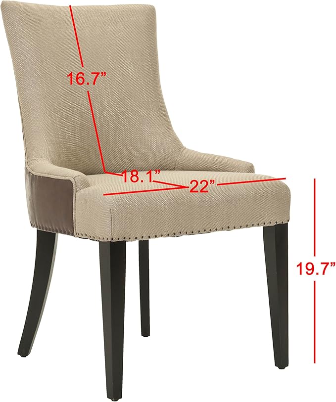 Safavieh Mercer Collection Eva Viscose and Leather Dining Chair with Trim Nail Head, Beige
