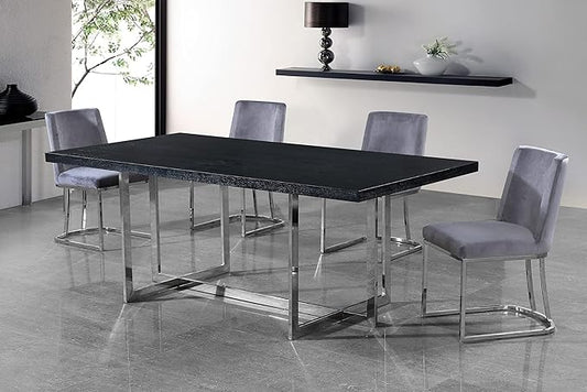 Meridian Furniture Heidi Collection Modern | Contemporary Velvet Upholstered Dining Chair with Polished Chrome Metal Frame, Set of 2, 19" W x 23" D x 32" H, Grey