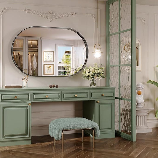 Black Oval Mirror for Bathroom, 40 x 30 Inch Oval Bathroom Vanity Mirrors for Wall, Metal Frame Mirror for Bedroom Living Room Entryway, Wall Decor, Hangs Horizontal or Vertical
