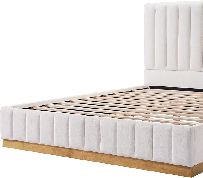 Merax Queen Bed Frame Upholstered Platform Bed with Linen Headboard, Wing Edge Design/Non-Slip and Noise-Free/Wooden Slats Support/No Box Spring Needed/Easy Assembly,King