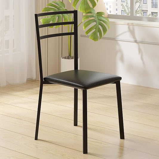 VECELO Metal Dining Chair Set of 2, Modern Armless with Cushioned Seat for Kitchen, Living Room, Black