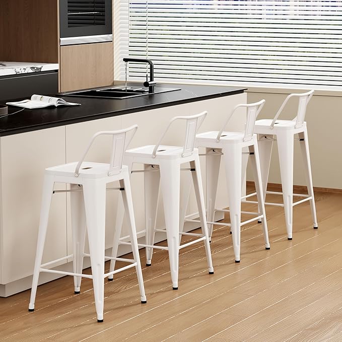 Tongli Metal Bar Stools Set of 2 Counter Stools Metal Bar Chairs Stools Counter Height Barstools Indoor Outdoor (Cream, 2PCS-30)