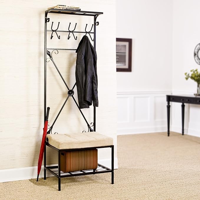 SEI Furniture Dovanti Entryway Storage Rack/Bench Seat, Black