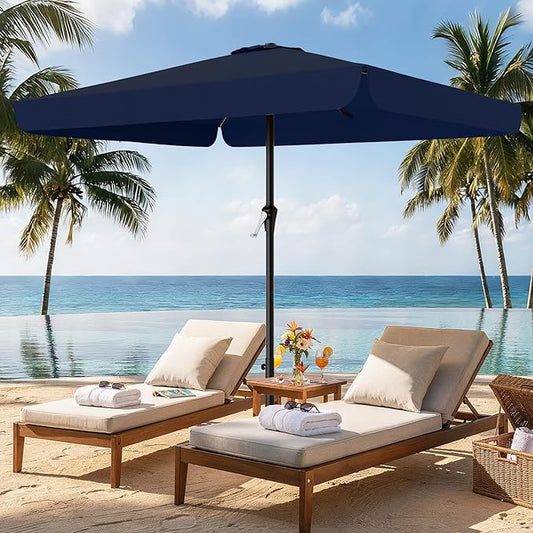 AreShark 8 X 10 FT Large Rectangular Patio Umbrella with Valance, Outdoor Table Market Umbrella w/Crank & 8 Ribs, Rectangle Outdoor Umbrellas for Garden, Deck, Yard and Poolside, Navy
