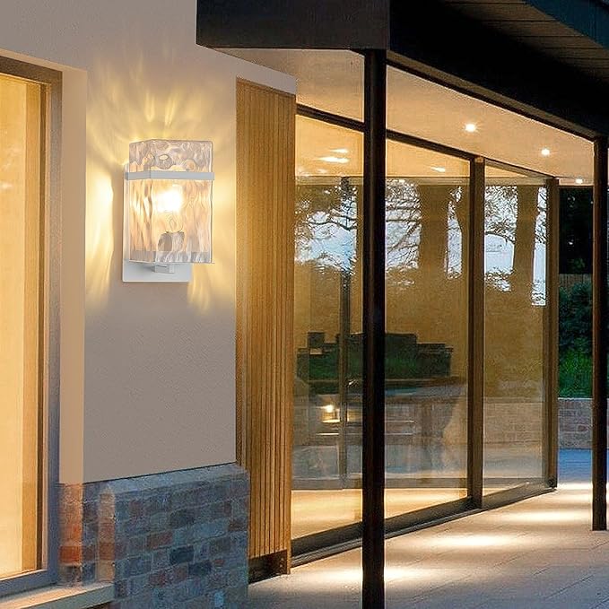Outdoor Wall Light, White Exterior Waterproof Lanterns,Porch Sconces Wall Mounted Lighting with E26 Sockets & Glass Shades, for Garage,Doorway,Patio,Front Door