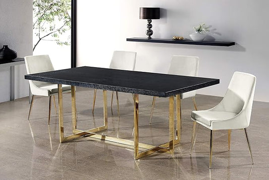 Meridian Furniture Karina Collection Modern | Contemporary Velvet Upholstered Dining Chair with Sturdy Metal Legs, Set of 2, 19.5" W x 21.5" D x 33.5" H, Cream
