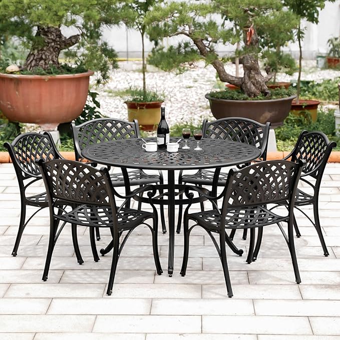 2 Piece Outdoor Cast Aluminum Dinning Chairs, Patio Bistro Chair Set with Armrests, Patio Dinning Chairs for Patio Furniture Garden Deck (Black)