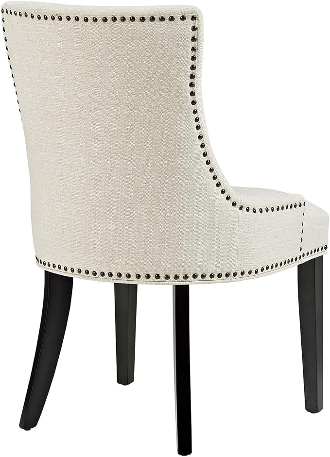 Modway Marquis Modern Upholstered Fabric Dining Chair with Nailhead Trim in Beige