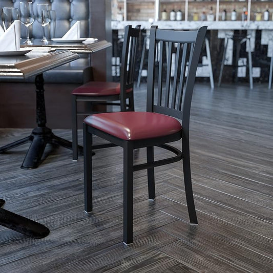 Flash Furniture HERCULES Series Black Vertical Back Metal Restaurant Chair - Burgundy Vinyl Seat