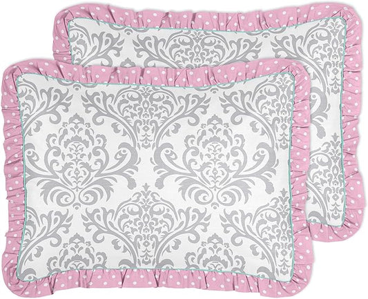 Sweet Jojo Designs Skylar Turquoise Blue, Pink Polka Dot and Gray Damask 3 Piece Girls Full/Queen Bedding Set