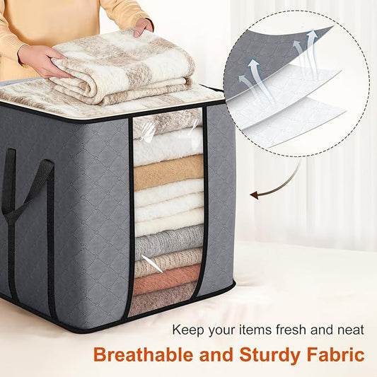 SLEEPING LAMB Extra Large 120L Blanket Storage Bags, 2 Packs Comforter Storage Bags for King Bedding Sheets and Breathable Clothes Containers for Closet Organizer Quilts, Pillows, Grey