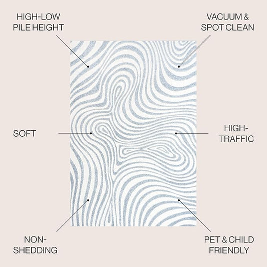 JONATHAN Y Maribo High-Low Abstract Striped Light Blue/Ivory 8' Round Indoor/Outdoor Area Rug, Pet Friendly, Non-Shedding, Stain Resistant, Easy-Cleaning for Backyard, Patio, Porch (SCN103C-8R)