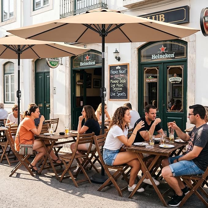 9FT Patio Umbrella,Outdoor Table Umbrella with Push Button Tilt & Crank,Pool Umbrella with Fade-Resistant Canopy, Heavy-Duty Steel Frame, Vented Top, for Deck, Backyard & Market