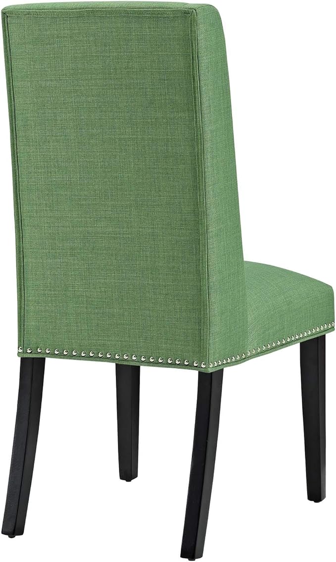 Modway Baron Modern Tall Back Wood Upholstered Fabric Two Dining Chairs in Green