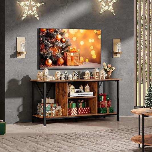 WLIVE Industrial TV Stand for up to 45 inch TV, Heavy-Duty Metal Frame Entertainment Center, Compact Media Console with Adjustable Shelf & Cable Management for Small Spaces, Living Room, Rustic Brown