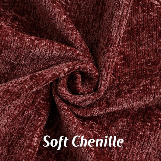 FUTEI Burgundy Chenille Throw Pillow Covers 12x20 Inch Set of 2,Soft Cozy Bound Edge Design Lumbar Pillow Cases,Home Decor for Couch Bed Living Room