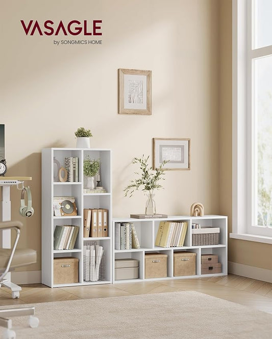 VASAGLE CUSTOS Collection - Bookshelf, Bookcase, Cube Shelf with 7 Compartments, 9.4 x 19.7 x 41.9 Inches, Storage Shelf, for Living Room, Home Office, Dining Room, Cloud White ULBC27WT