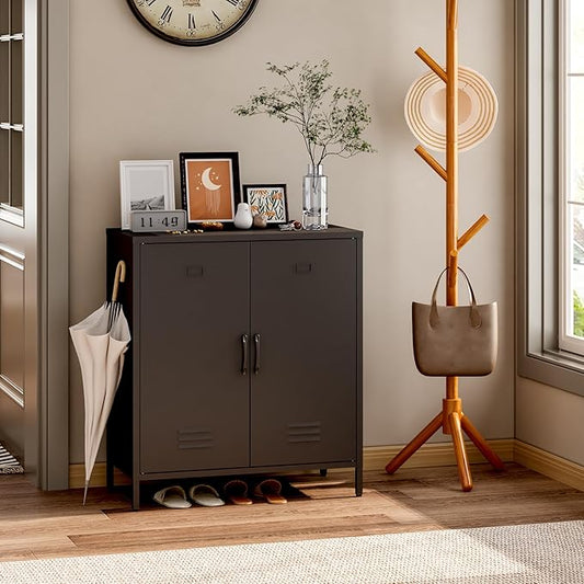 Metal Storage Cabinet with 2 Door, Steel Locker Sideboard Buffet Cabinet Console Table for Home Office (Black, H35.43'')