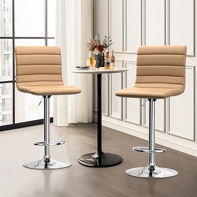 NicBex Swivel Bar Stools Modern PU Leather Adjustable Barstools, Kitchen Island Counter Bar Stools Set of 2, (Sand Color)