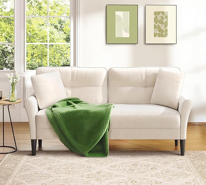 Loveseat Sofa, 69" Love Seat Couches, Comfy Velvet Small Couches for Small Spaces with 2 Pillows, Tool-Free Setup Sofas & Couches, 700lb Load Sofas for Living Room, Mini Couch for Bedroom, White Couch