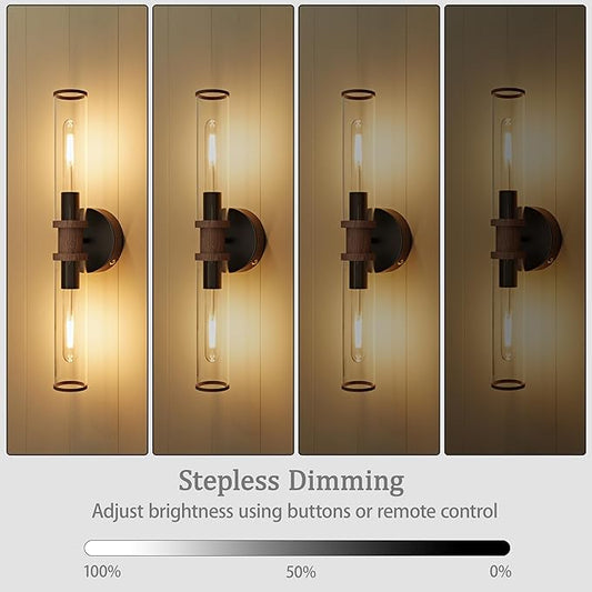 Battery Operated Wall Sconce Set of 2, Black & Walnut Rechargeable Wall Sconces, Modern Cordless Wall Lights with Remote Control, Dimmable for Living Room, Bedroom, Bathroom, Hallway, Entryway 3000K