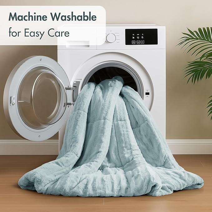 Madison Park Duke Luxe Faux Fur Reversible Comforter Set, Soft Plush Reverse, Modern Down Alternative Filling Cozy Bedding, Box Quilted Warm Cover, Matching Shams, King/Cal King, Aqua 3 Piece