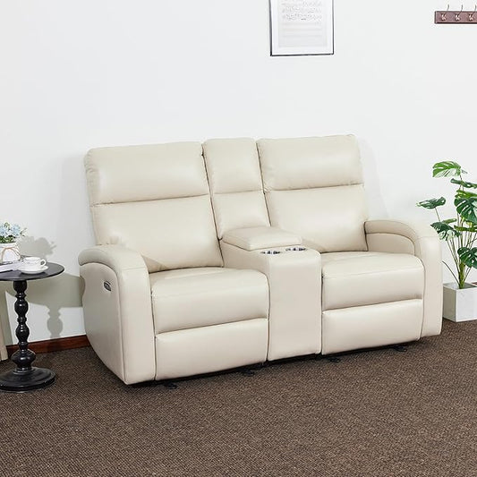 MCombo Zero Wall Recliner Loveseat, 2-Seat Power Wall Hugger Sofa with USB & Type-C Dual Ports, for Small Space, Living Room, RV PR646 (Beige, Loveseat with Console)