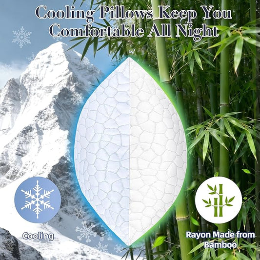 Yettbea Adjustable Shredded Memory Foam Pillows Standard Size Set of 2, Luxury Cooling Bamboo Rayon Pillow w/Washable Zippered Cover, Soft or Firm Support Bed Pillow for Side, Back, Stomach Sleeper