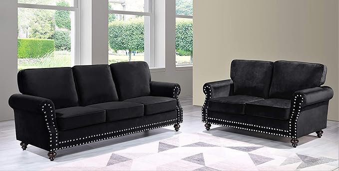 Container Furniture Direct Lotus Mid Century Modern Velvet Upholstered Living Room Rolled Arms, Chair, Midnight