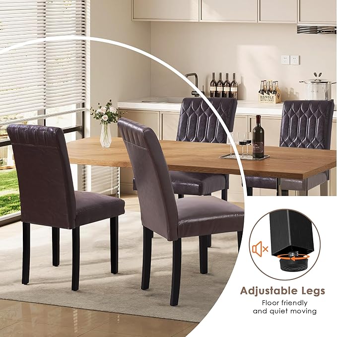 VECELO Upholstered Dining Chairs Set of 4, Modern PU Leather Accent Parsons, Solid Wood Legs w/Rubber Footpads, for Living Room Kitchen, Coffee