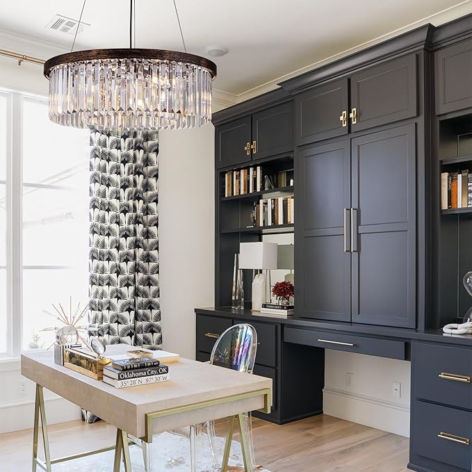 Wellmet Crystal Chandeliers for Dining Room Light Fixture, 6 Lights Farmhouse Chandelier, Modern Pendant Lights for Living Room, Kitchen Island, Bedroom, entryway, Hallway, Antique Bronze, W-21.65”