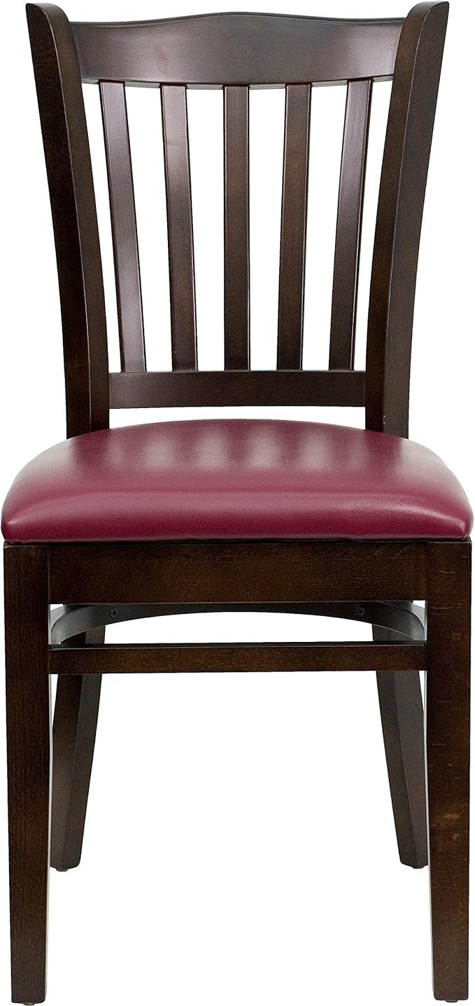 Flash Furniture 4 Pk. HERCULES Series Vertical Slat Back Walnut Wood Restaurant Chair - Burgundy Vinyl Seat