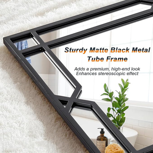 Chende 26"x55" Long Narrow Large Decorative Mirror with Matte Black Metal Tube Frame, Modern Living Room Mirror with Clear Recflection for Wall Decor, Hang Vertically or Horizontally, Gift