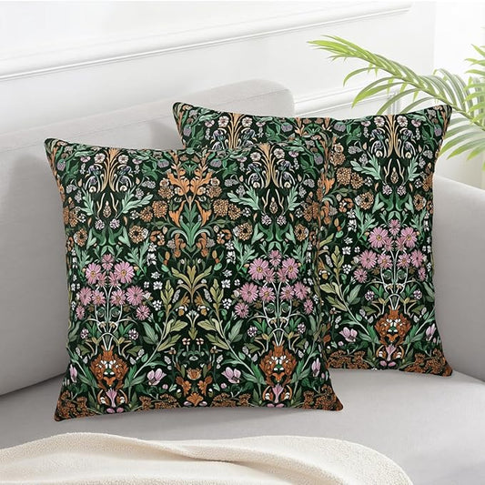 Spring Floral Pillow Covers 20x20 Set of 2 Sage Green Plants Throw Pillows Botanica Vintage Outdoor Decorative Pillowcase for Home Sofa Couch Decor