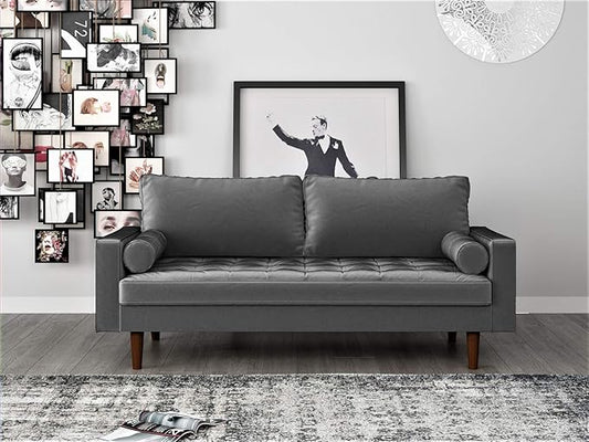Container Furniture Direct Womble Modern Velvet Upholstered Living Room Diamond Tufted Chesterfield with Gleaming Nailheads, Loveseat, Sofa, Silverish Grey