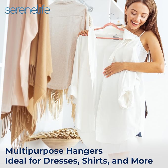 SereneLife 30 Pcs Pink Velvet Clothes Hangers - Non-Slip, Heavy Duty Hanger Set with 360° Swivel Hook, 10 lbs Weight Capacity, Lightweight, Ultra-Thin, Wrinkle-Free, Perfect for Closet Organization