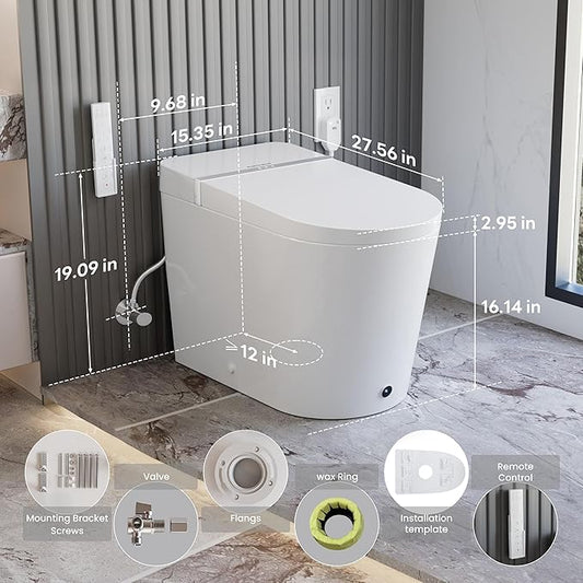 Casta Diva Smart Toilet with Bidet Built in, Bidet Toilet with Wider Heated Seat, Warm Water & Dryer, Foot Sensor Auto Flushing, Night Light, Remote Control 1.28GPF(CD-K020)