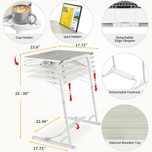FoldWise Upgraded Folding TV Tray Table - Extra Large & Sturdy Laptop Table for Couch, Height & Angle Adjustable Desk for Dinner, Work & TV - Includes Footrest, Cup Holder, iPad Holder & Edge Stopper