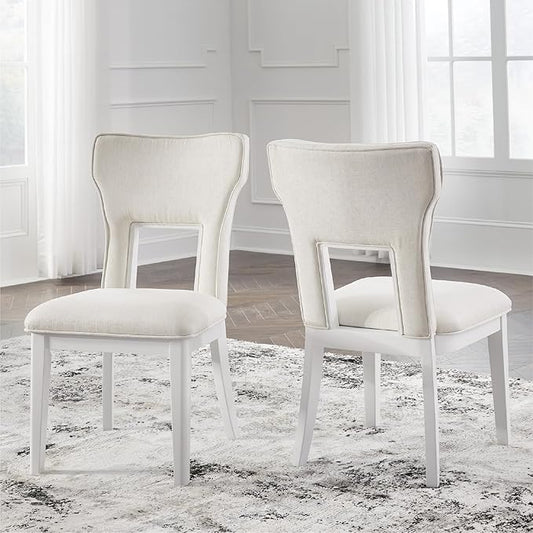 Signature Design by Ashley Chalanna Modern Upholstered Dining Chair with Cushion and Adjustable Levelers, Set of 2, White