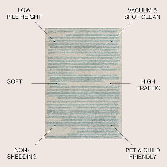 JONATHAN Y Khalil Modern Berber Stripe Cream/Turquoise Indoor Area Rug, 3x5, Contemporary, Bohemian, Easy-Cleaning for Living Room, Bedroom, Kitchen, Pet Friendly, Non-Shedding (MOH207B-3)