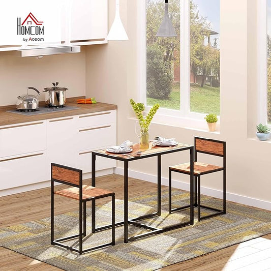 HOMCOM 3-Piece Industrial Dining Table Set for 2, Kitchen Table and Chairs, Dining Room Sets for Small Spaces, Rustic Brown