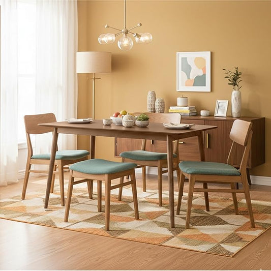 Alaterre Furniture Calais Dining – Mid Century Modern 59-Inch Rectangular Dining Table for 4 – Solid Wood Kitchen and Dining Room Table with Minimalist Design (Pecan Finish)