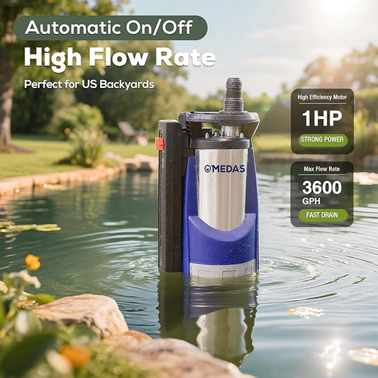MEDAS Automatic Sump Pump,1HP 3600GPH Submersible Water Pump Portable Utility Pumps with Auto On/Off, Built-in Float for Swimming Pool Pond Hot Tub Rain Barrel Flooded House Basement