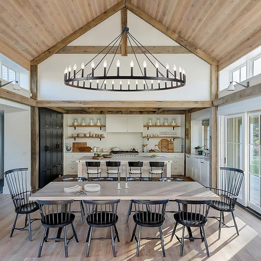 Black Extra Large Wagon Wheel Chandelier, 60 inch 36 Lights Farmhouse Chandelier, Industrial Candle Round Pendant Light Fixture for High Ceiling Living Room Dining Room Outdoor Porch Entryway Hallway
