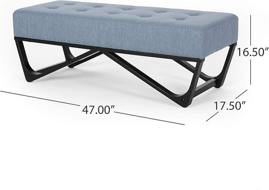 Ball & Cast Modern Tufted Upholstered Entryway Bench Ottoman, 47.5" Padded Bed of End Stool Seating with Faux Wooden Frame, for Living Room Bedroom Kitchen, Blue