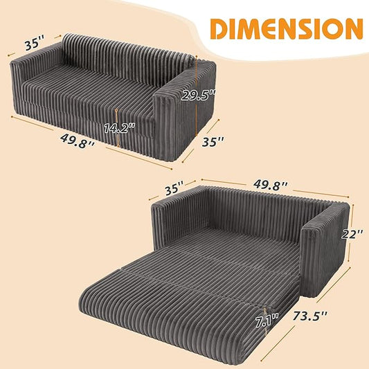 HABUTWAY Folding Sofa Bed, 2 in 1 Convertible Sleeper Chair with Armrest, Portable Fold Out Chair Bed, Comfy Floor Couch, Multi-Functional Lazy Sofa for Living Room Bedroom Dorm Home Office, Grey