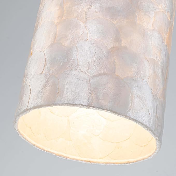 1-Light Capiz Shell Chandelier, Coastal Design Modern Pendant Light Fixture for Dining Room, Living Room, Kitchen Island, D7 x H18~66"(Adjustable Height), Shell Lampshade & Chrome Finish Frame