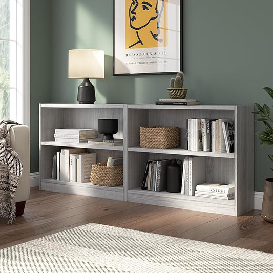 Bush Furniture Universal Small 2 Shelf Bookcase in Platinum Gray - Set of 2, Matching Storage and Display Bookshelves for Home Office or Living Room Organization
