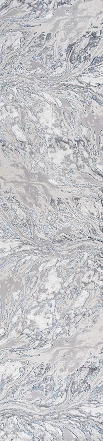 JONATHAN Y Swirl Marbled Gray/Blue Runner Rug 2X10 ft, Abstract for Living Room, Bedroom, Kitchen, Office, Easy-Cleaning, High Traffic, Pet-Friendly, Non-Shedding SOR203B-210