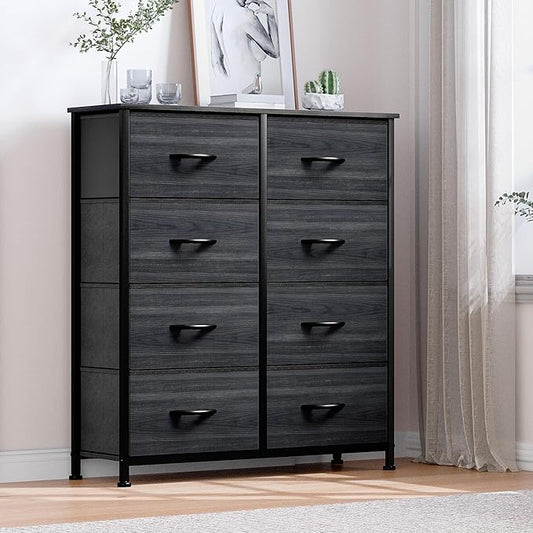 DWVO Dresser with 8 Drawers - Fabric Storage Tower, Organizer Unit for Bedroom, Hallway, Closets - Sturdy Steel Frame, Wooden Top & Easy Pull Fabric Bins